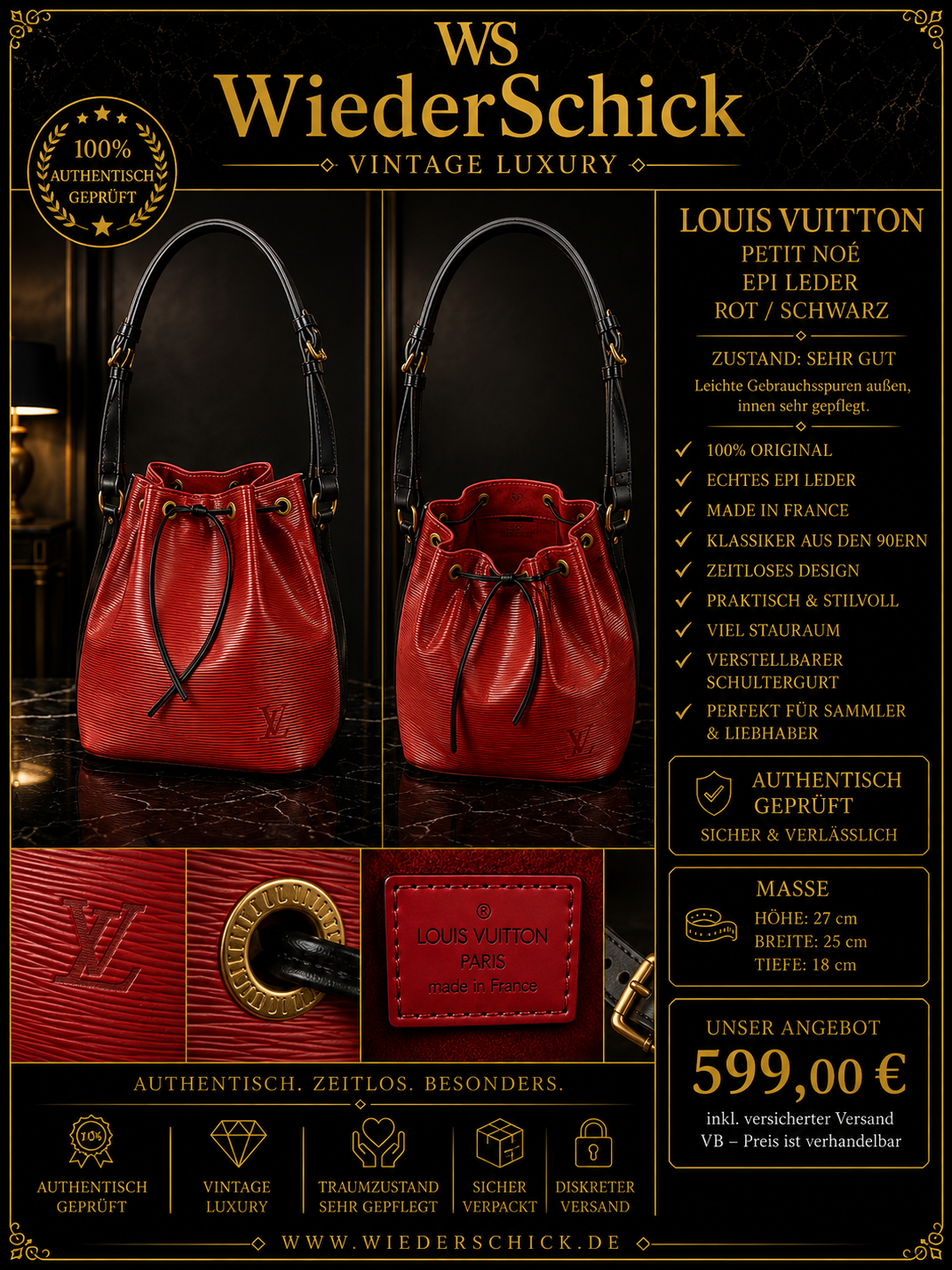 Louis Vuitton Petit Noé Epi Rot Schwarz
