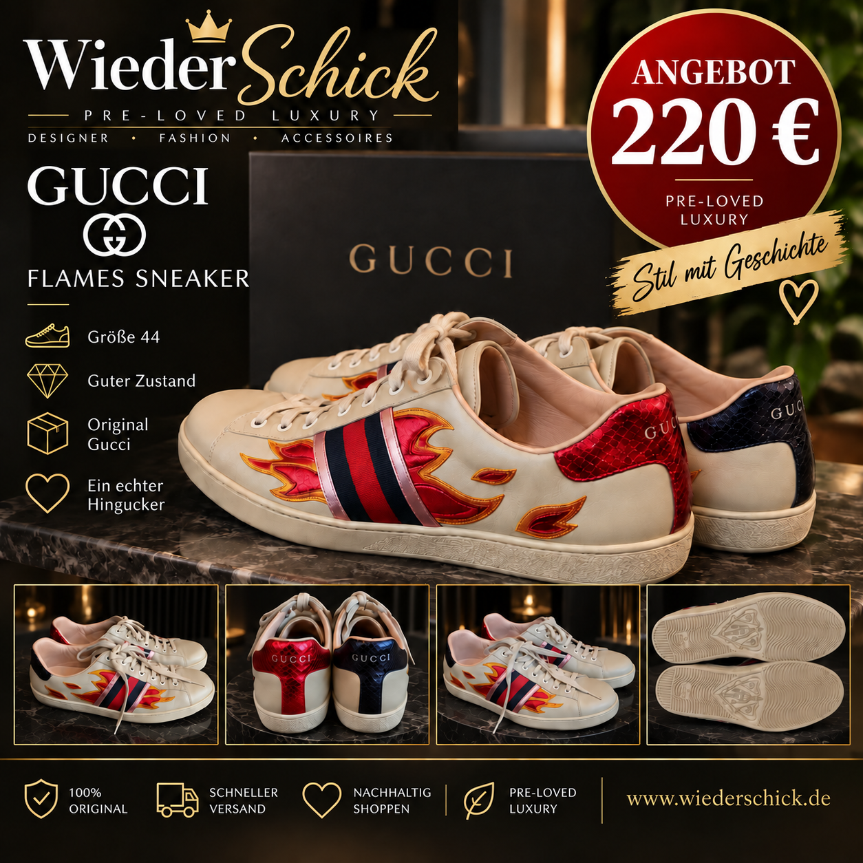 Gucci Flames Sneaker Größe 44