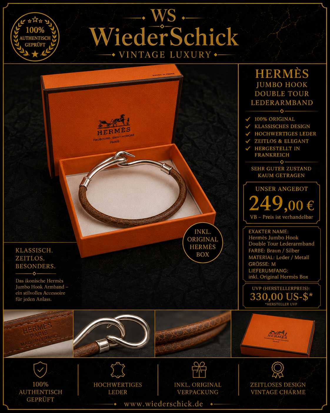 Hermès Jumbo Hook Double Tour Lederarmband