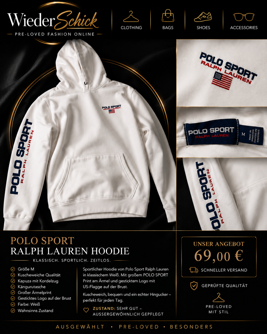 Polo Sport Ralph Lauren Hoodie Weiß Größe M
