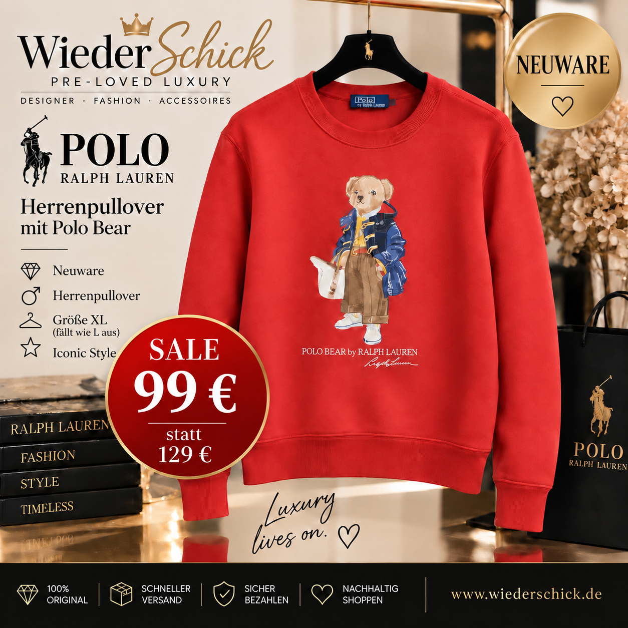 Polo Ralph Lauren Polo Bear Rundhals-Sweatshirt Herren Größe XL
