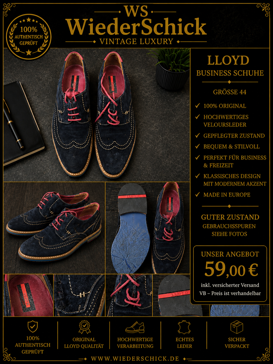 LLOYD Business Schuhe Veloursleder Größe 44