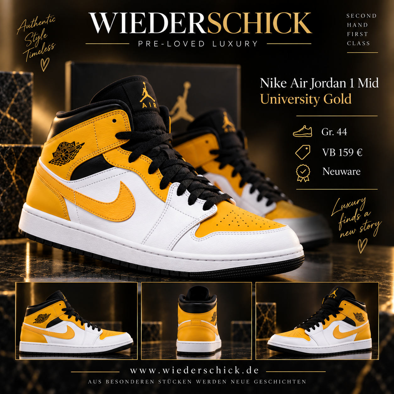 Nike Air Jordan 1 Mid University Gold Größe 44