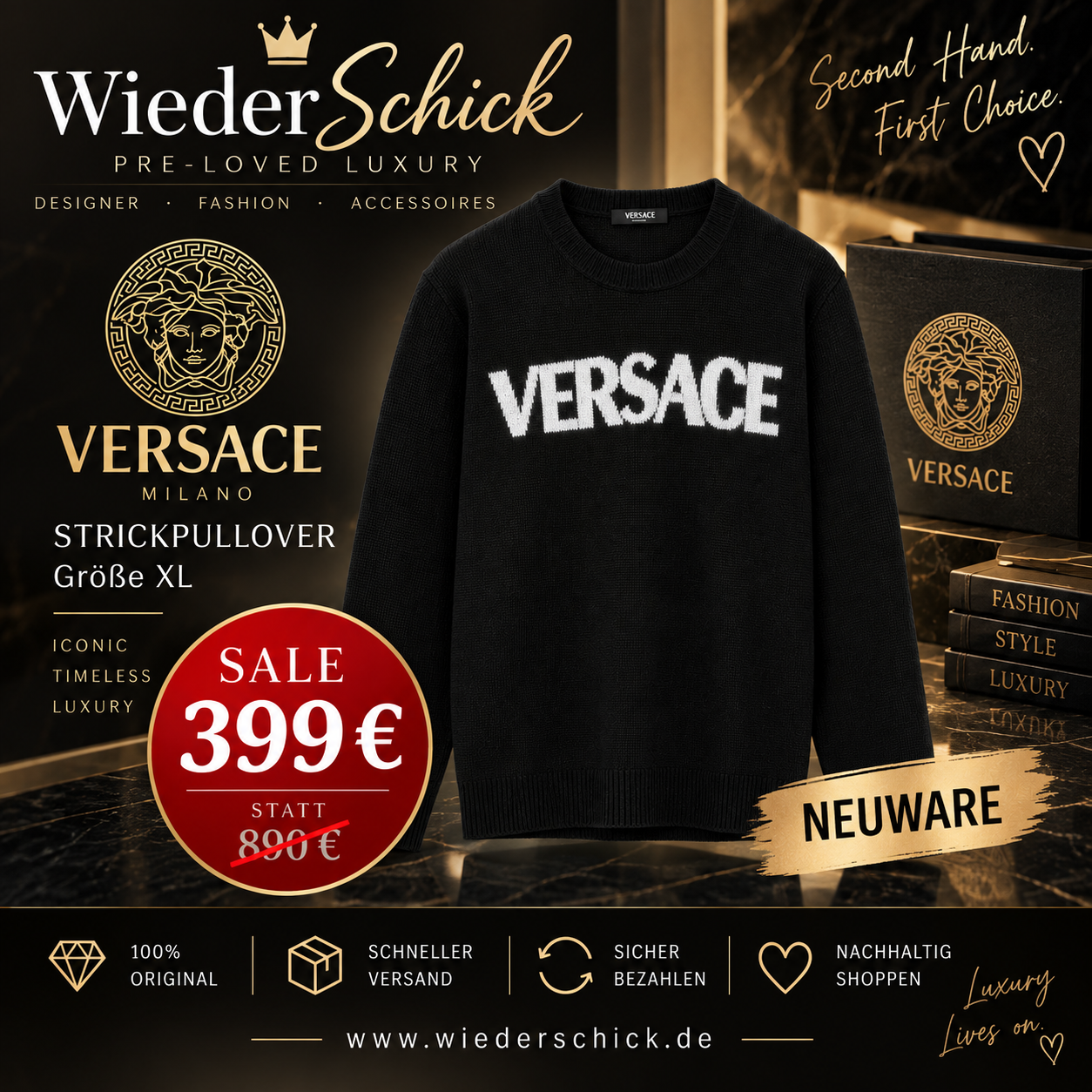 Versace Strickpullover Schwarz Größe XL