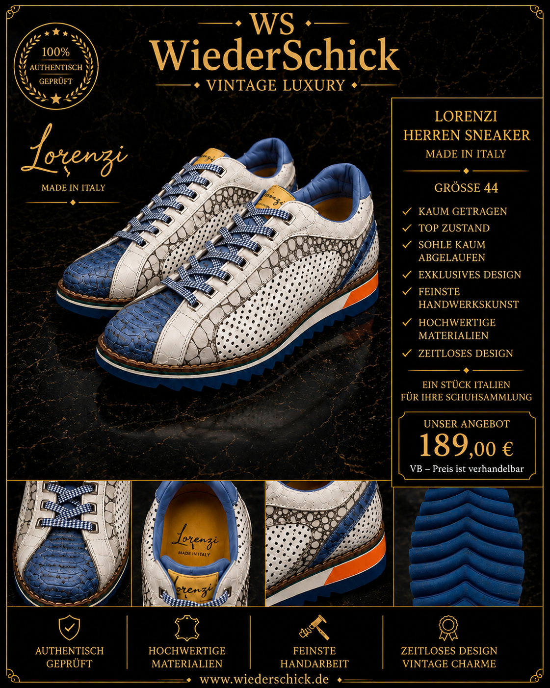 Lorenzi Herren Sneaker Made in Italy Größe 44
