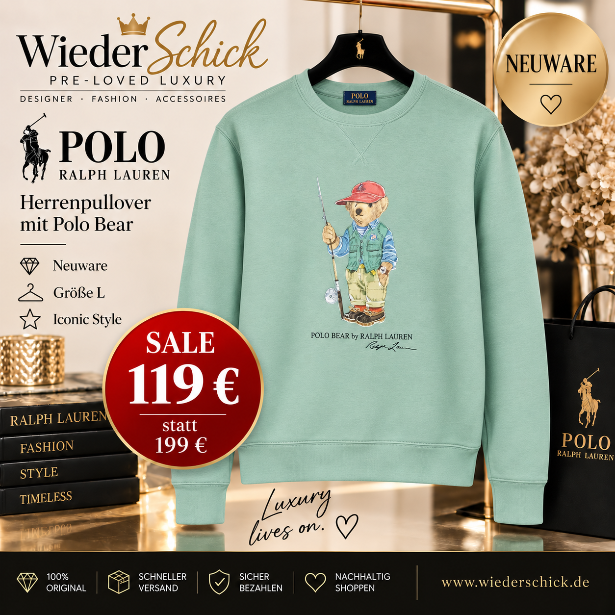 Polo Ralph Lauren Herrenpullover mit Polo Bear Größe L