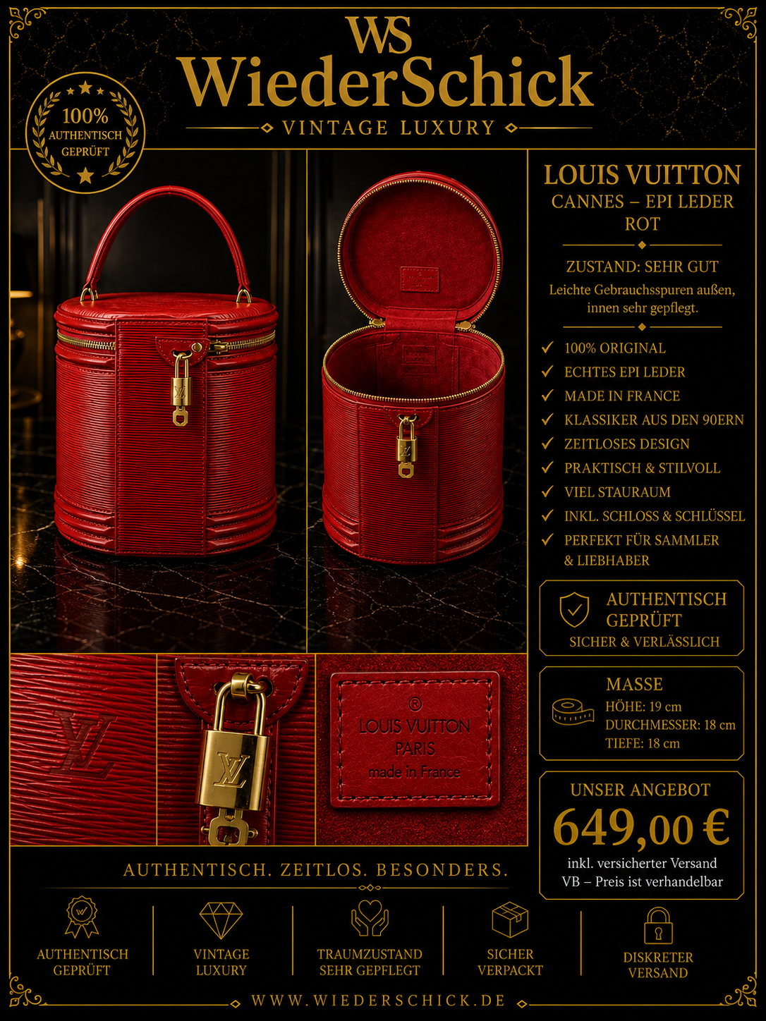 Louis Vuitton Cannes Epi Leder Rot
